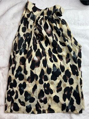 Sleeveless Halter Leopard-Print Blouse in Cream/Black